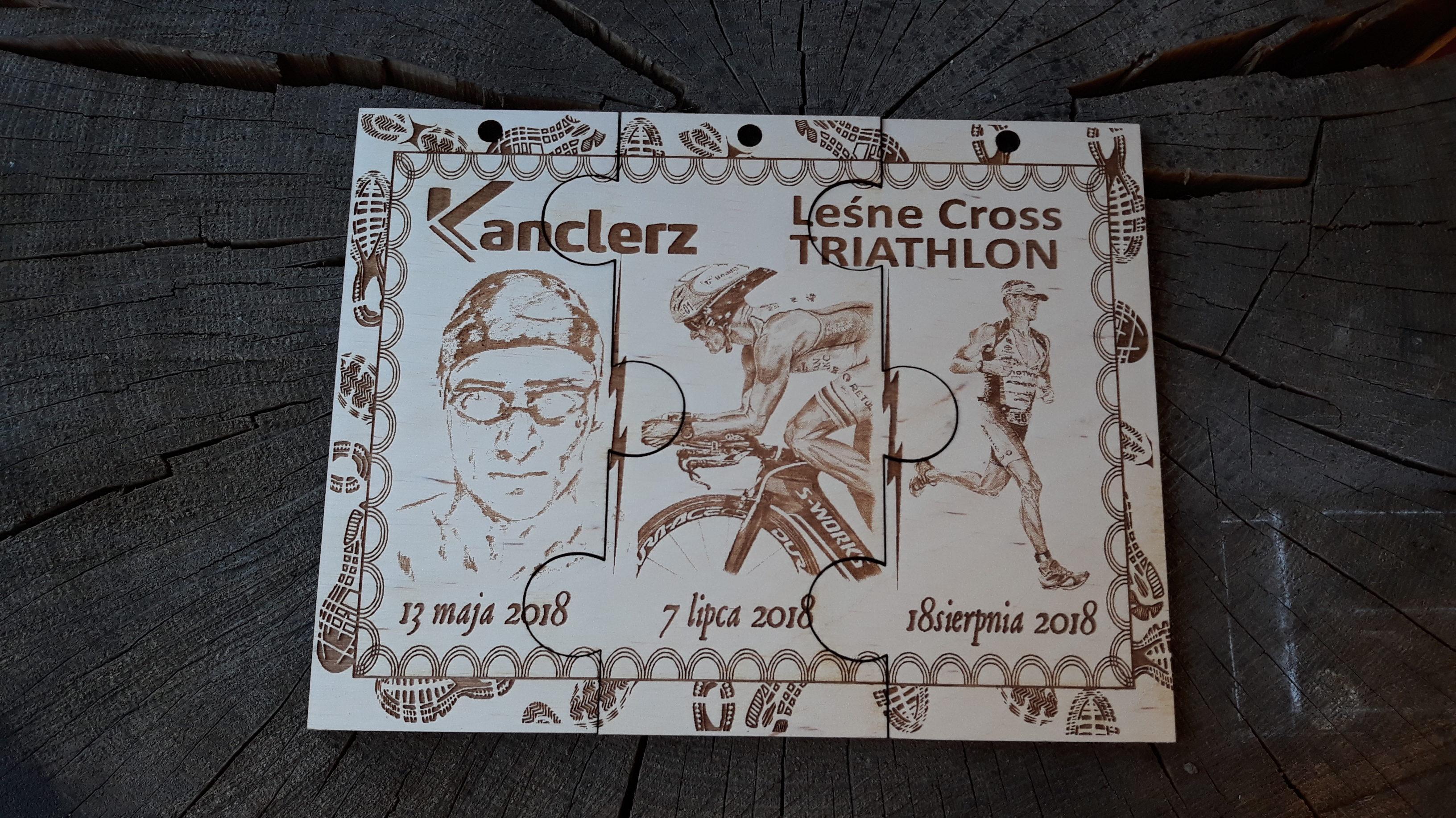 Kanclerz Leśne Cross Triathlon – 3 drewniane medale, składane