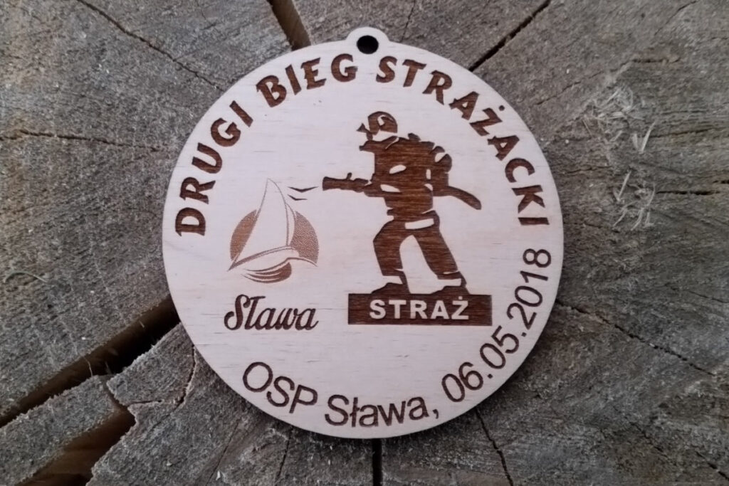 Drugi Bieg Strażacki OSP Sława – drewniany medal Drugi Bieg Strażacki OSP Sława – drewniany medal