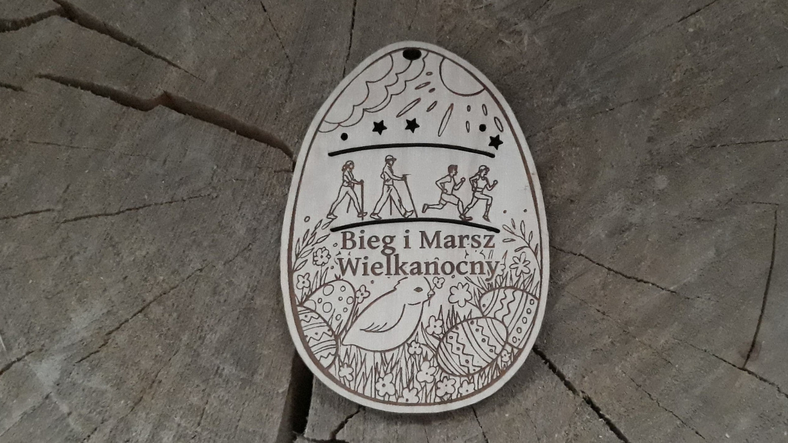 Bieg i Marsz Wielkanocy – drewniane medale Wielkanocne w kształcie jajka z elementami Wielkanocnymi