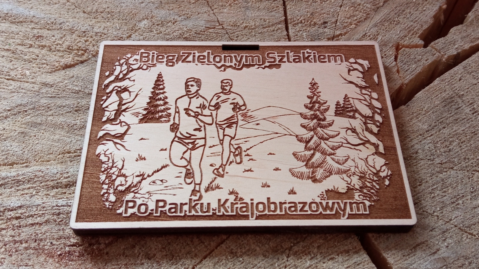 Bieg Zielonym Szlakiem po Parku Krajobrazowym – drewniany prostokątny medal