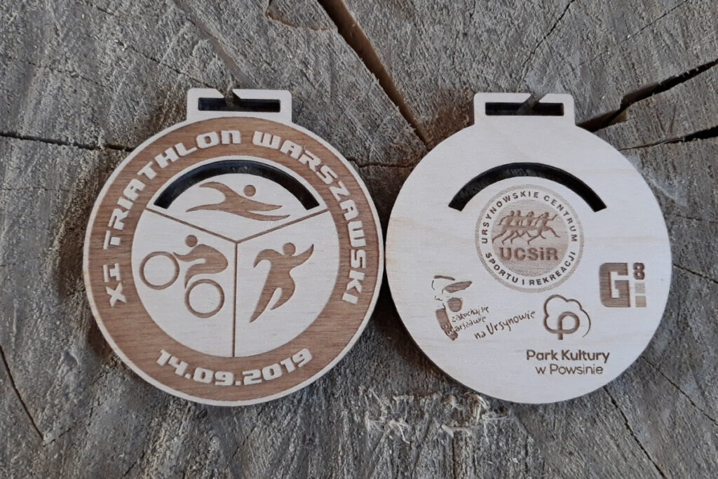 Drewniany medal na Triathlon Warszawski